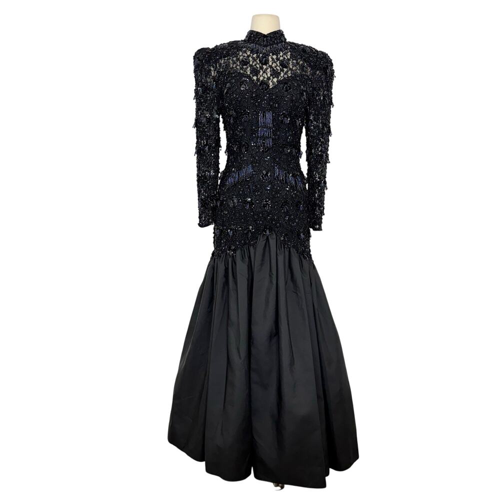 Oleg Cassini Black Tie Evening Heavily Beaded Gown with Trumpet Skirt Dress 6